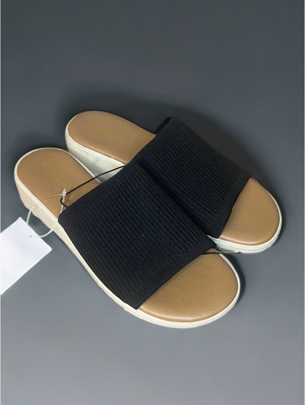 Kensie Ellie Women’s Size 6 Black Knit Slide Sandals Slip On NWT